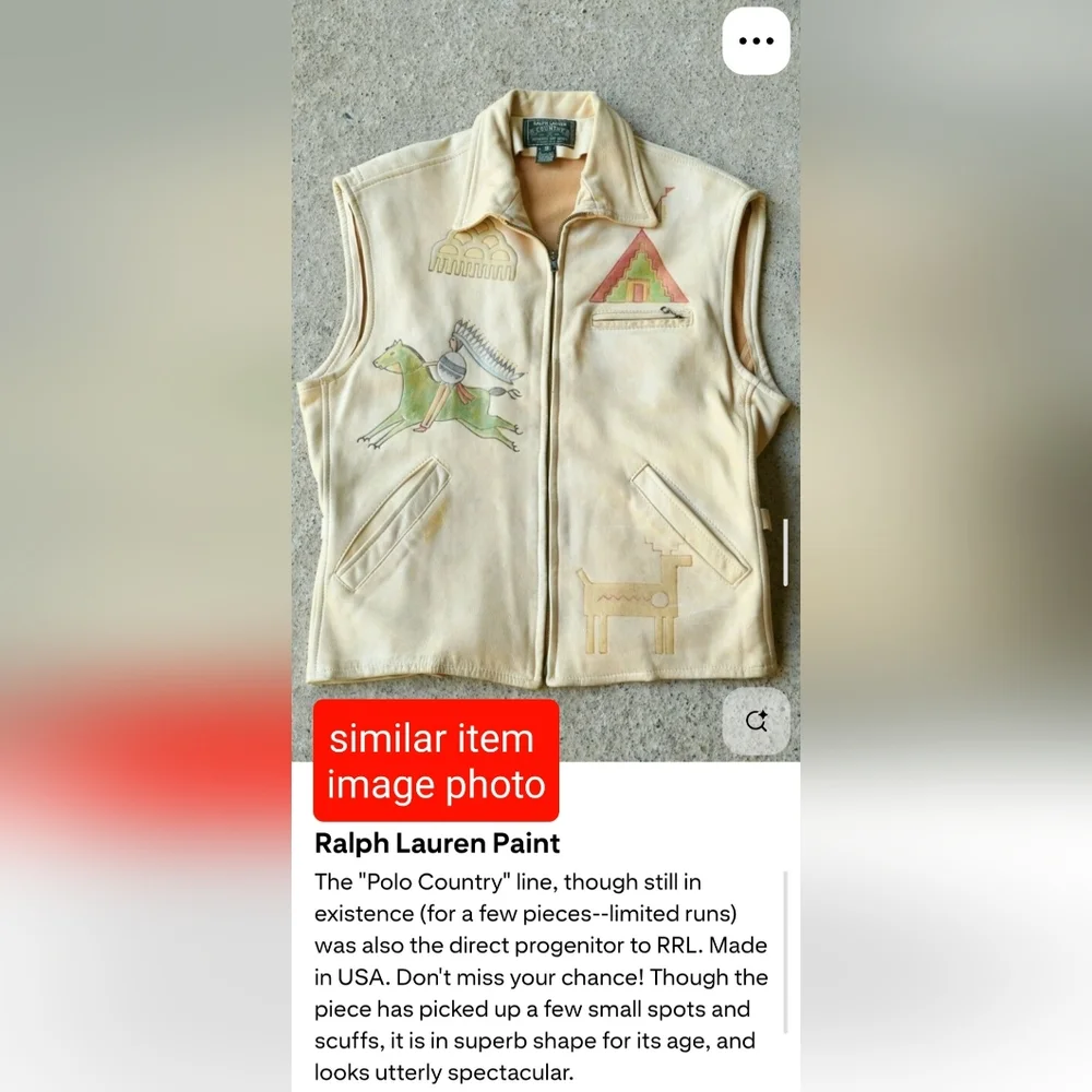 Ralph Lauren Country Polo Women Leather Vest Native American USA made 80s Vtg - Picture 16 of 16
